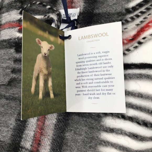 NWT Edinburgh Lambswool Tartan Scarf Thomson Grey Gray 70" Fringed Preppy Plaid - Picture 8 of 10